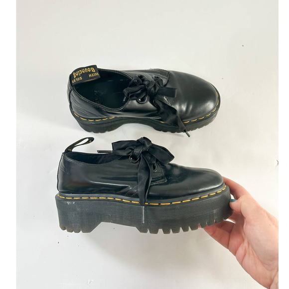 Martens Holly Black Leather Platform Lace-Up Oxfords